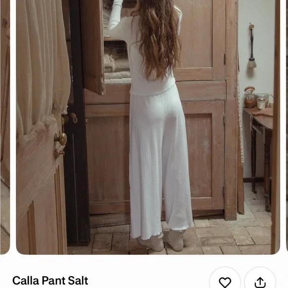 Calla Ribbed Wide-Leg Pants in Salt - Picture 2 of 5